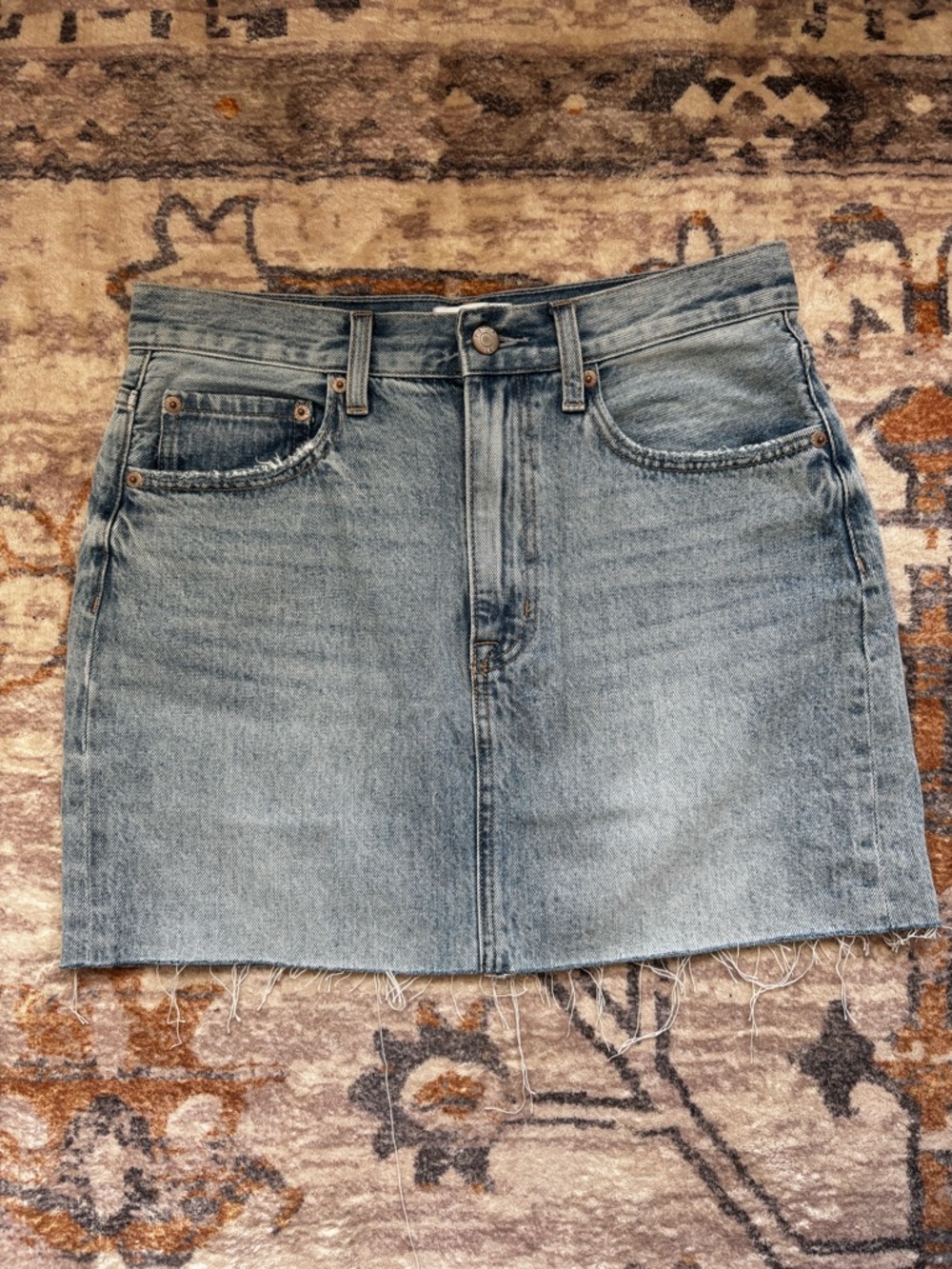 pistola Light Wash Denim Mini Skirt with Raw Hem